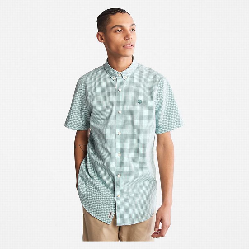 Light Blue Timberland Suncook River Short-Sleeve Poplin Shirts | 60377278