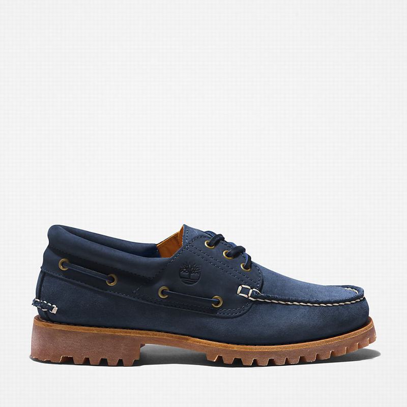 Navy Timberland 3-Eye Lug Handsewn Boat Shoes | 14696584