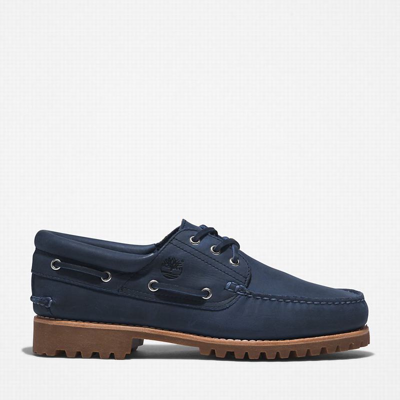 Navy Timberland 3-Eye Lug Handsewn Boat Shoes | 91119268