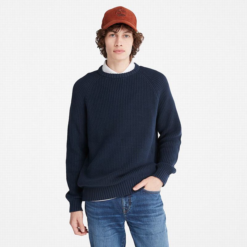 Navy Timberland Beards Brook Crew-Neck Sweaters | 89913434
