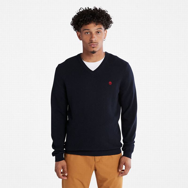 Navy Timberland Cohas Brook V-Neck Sweaters | 23796779