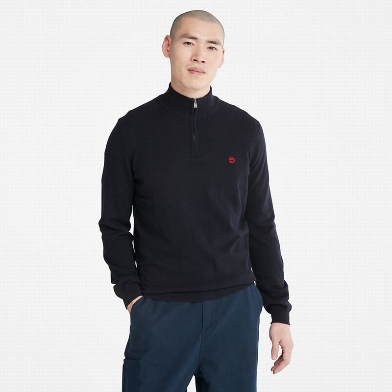 Navy Timberland Cohas Brook Zip-neck Sweaters | 41580654
