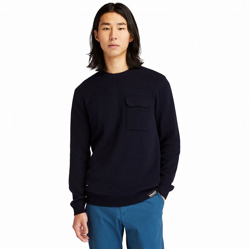 Navy Timberland Crewneck Pocket Jumpers | 9939074