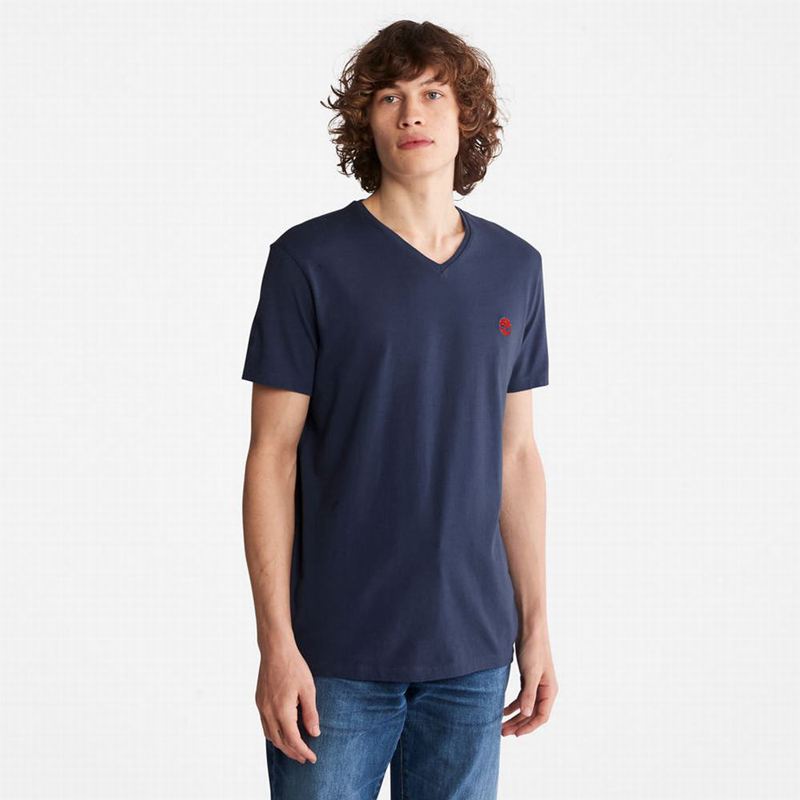 Navy Timberland Dotted Tree-logo T-Shirts | 66369589