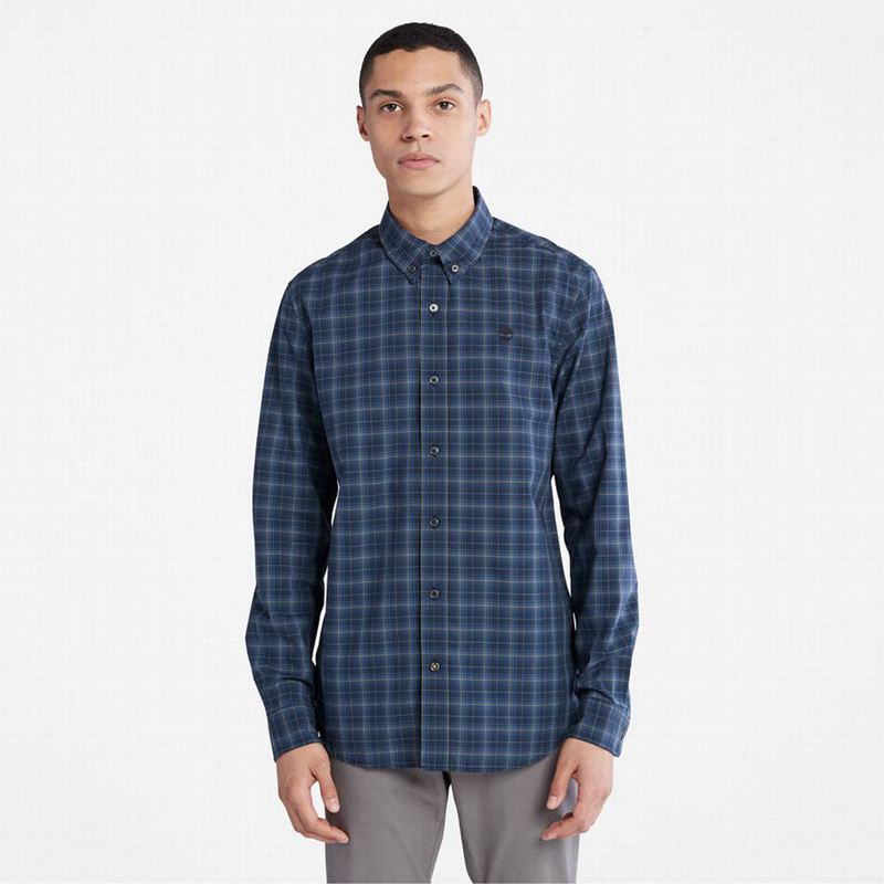 Navy Timberland Eastham River Stretch Check Shirts | 8064937