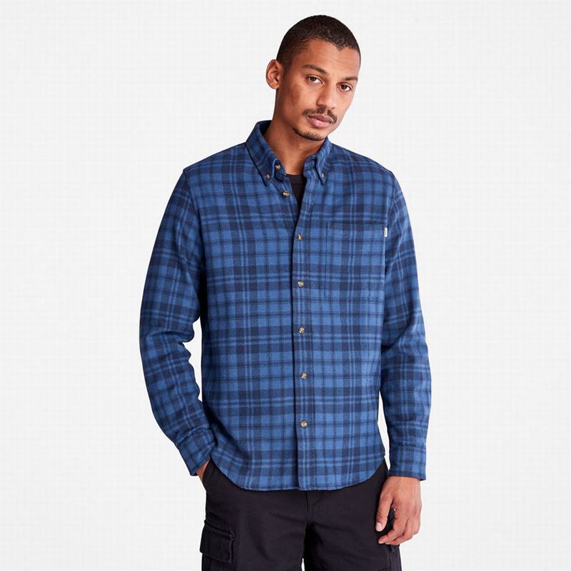 Navy Timberland Flannel Checked Shirts | 13352750