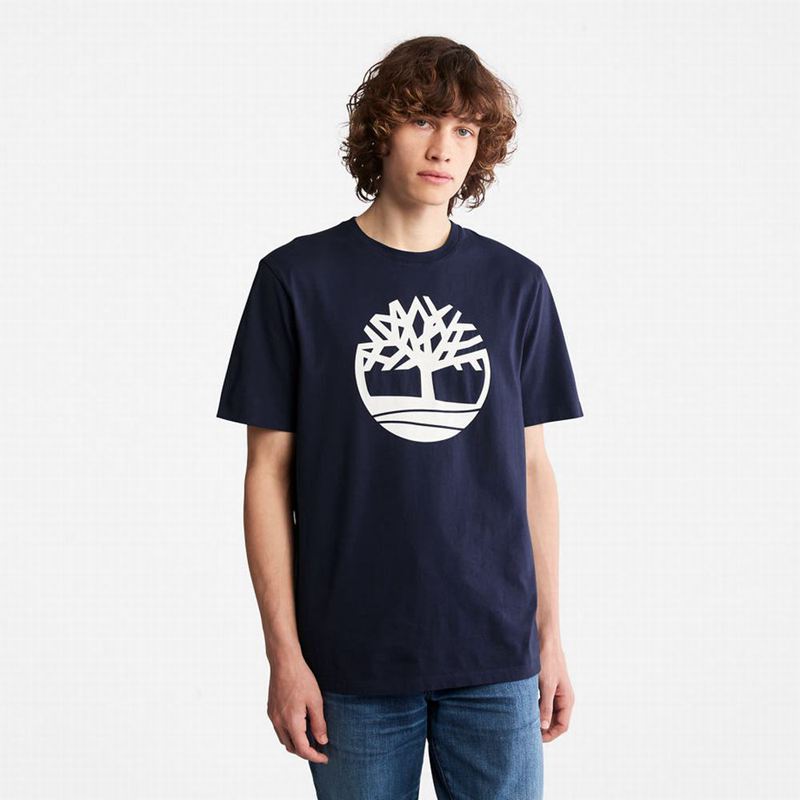 Navy Timberland Graphic-Logo T-Shirts | 86958949