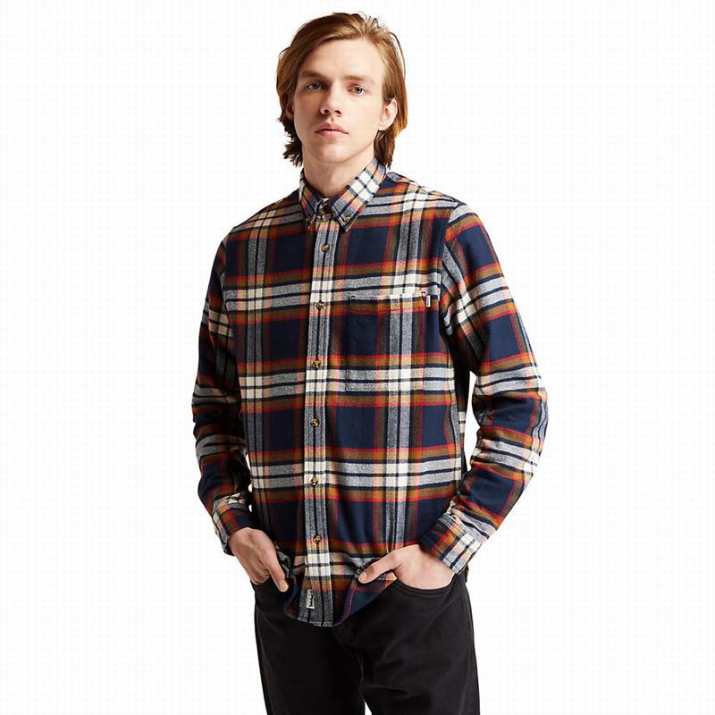 Navy Timberland Heavy Flannel Check Shirts | 12448243