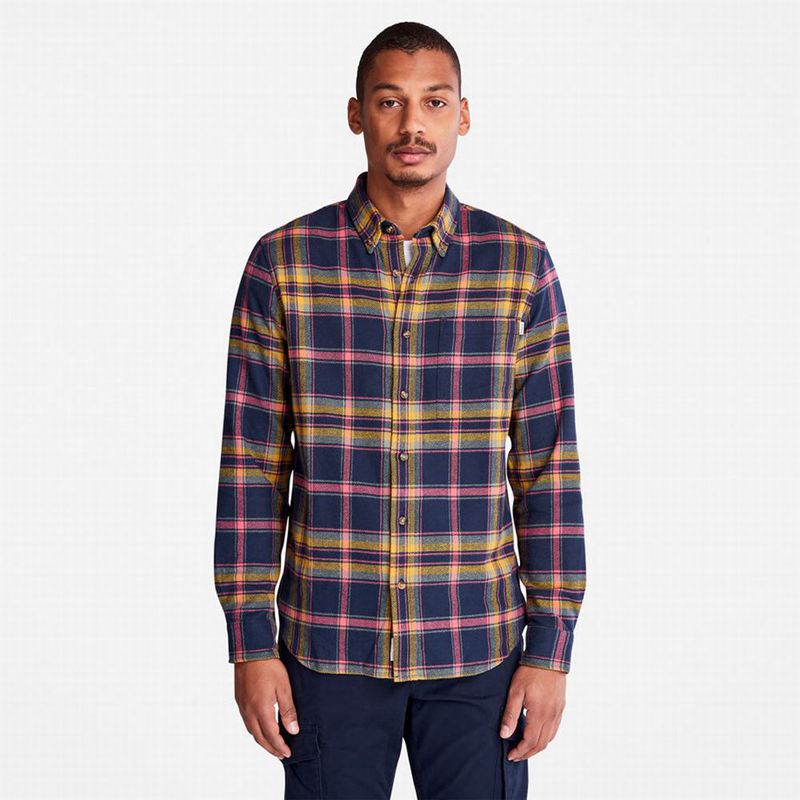 Navy Timberland Heavy Flannel Check Shirts | 9801302