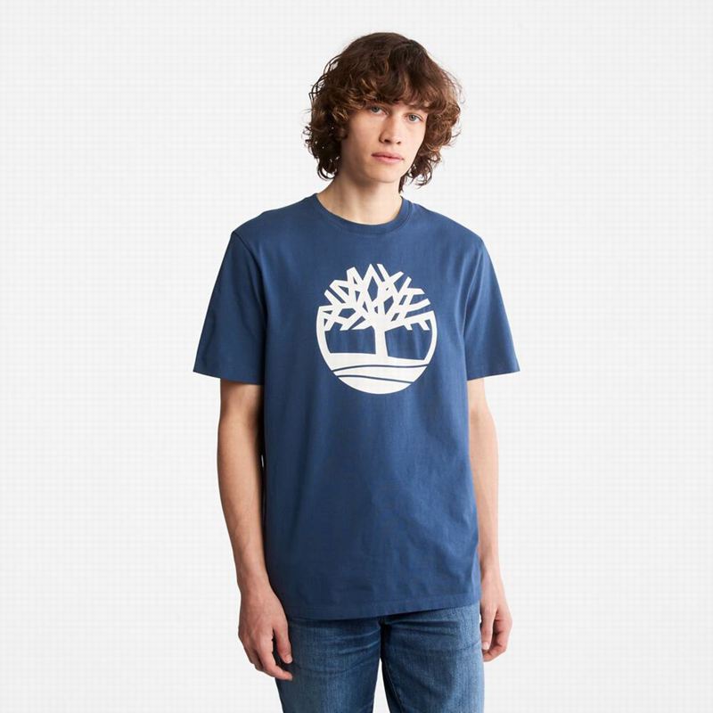 Navy Timberland Heavyweight Front-Graphic T-Shirts | 62660095
