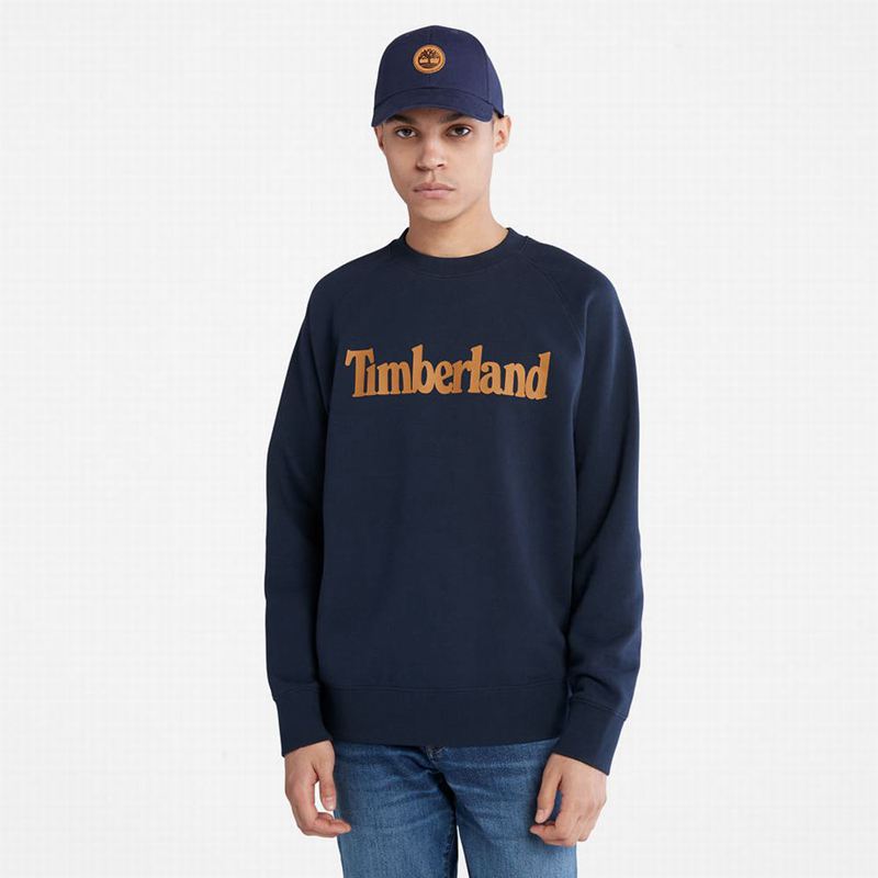Navy Timberland Heritage Logo Sweatshirts | 72529696