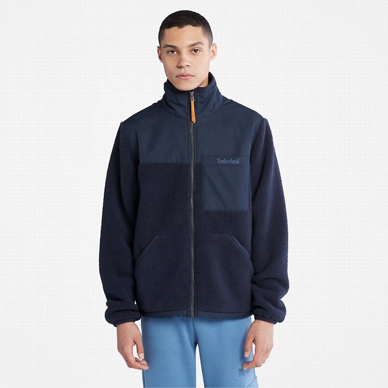 Navy Timberland High-Pile Zip-Front Fleece Jackets | 7942977