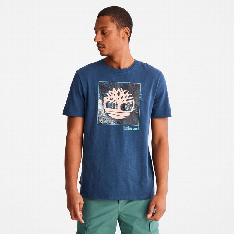 Navy Timberland Kennebec River Tree Logo T-Shirts | 84902317