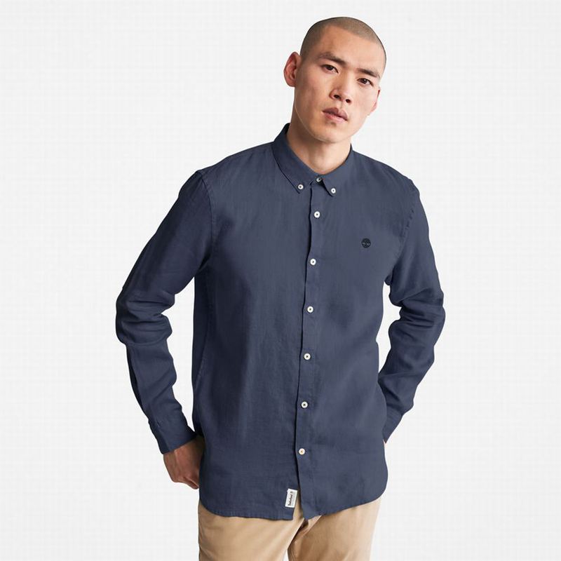 Navy Timberland Mill River LS Linen Shirts | 77887024