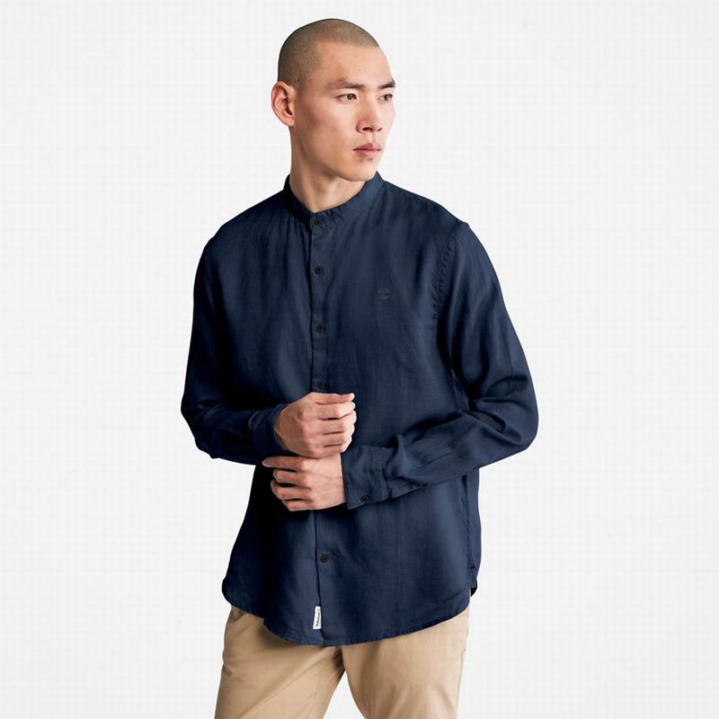 Navy Timberland Mill River Linen Shirts | 2652885