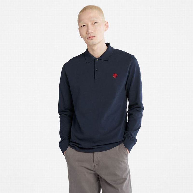 Navy Timberland Millers River LS Polo Shirts | 3721212