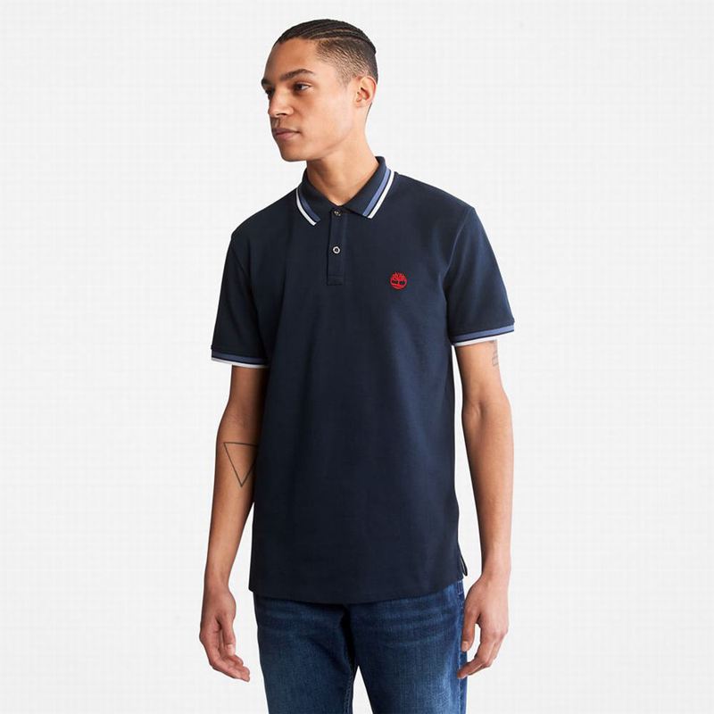 Navy Timberland Millers River Tipped Polo Shirts | 28761464