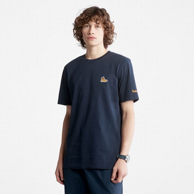 Navy Timberland Mini-Logo with Timber Fresh Technology T-Shirts | 29516074
