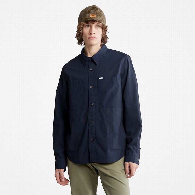 Navy Timberland Outdoor Heritage Denim EK+ Overshirt Jackets | 73995048