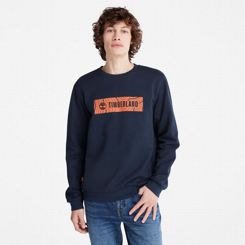 Navy Timberland Oyster River Logo Sweatshirts | 62315307