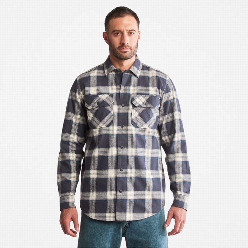 Navy Timberland PRO Woodfort Heavyweight Flannel Work Shirts | 28138557