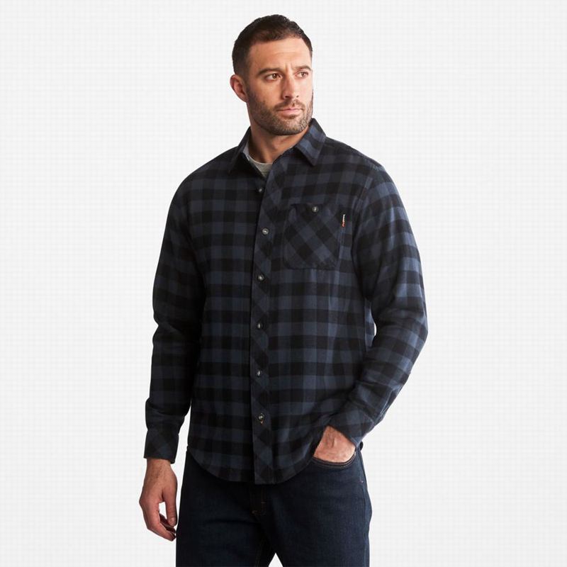 Navy Timberland PRO Woodfort Midweight Flannel Work Shirts | 15048047