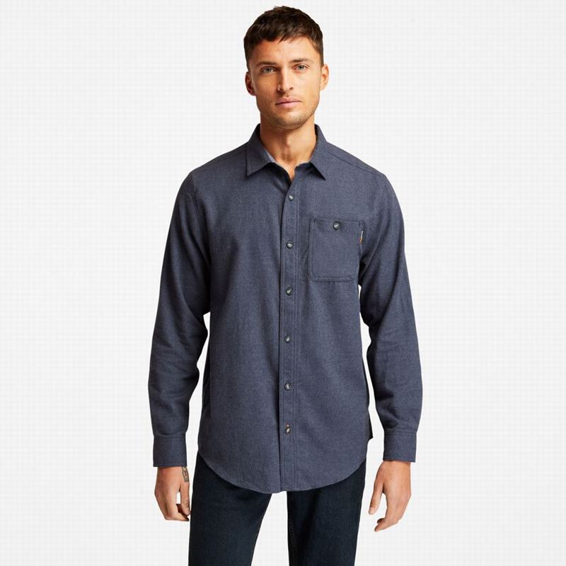 Navy Timberland PRO Woodfort Midweight Flannel Work Shirts | 70926354