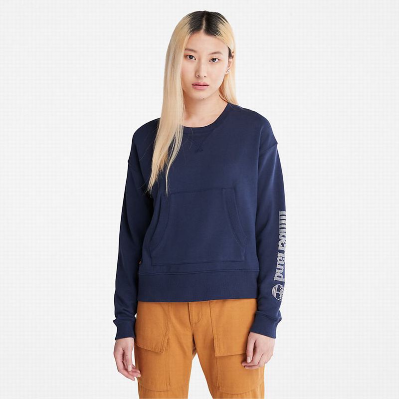 Navy Timberland Pouch-Pocket Sweatshirts | 16179590
