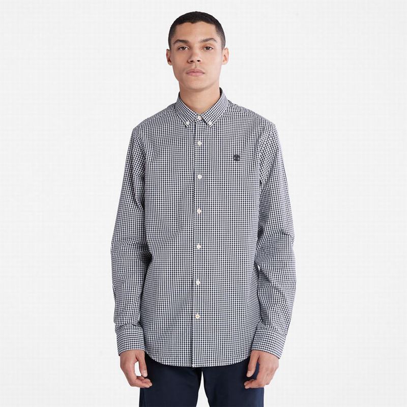 Navy Timberland Suncook River Gingham Shirts | 87100707