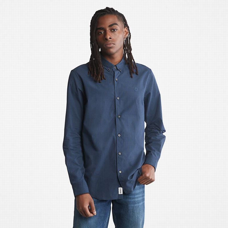 Navy Timberland Suncook River Poplin Shirts | 97748088