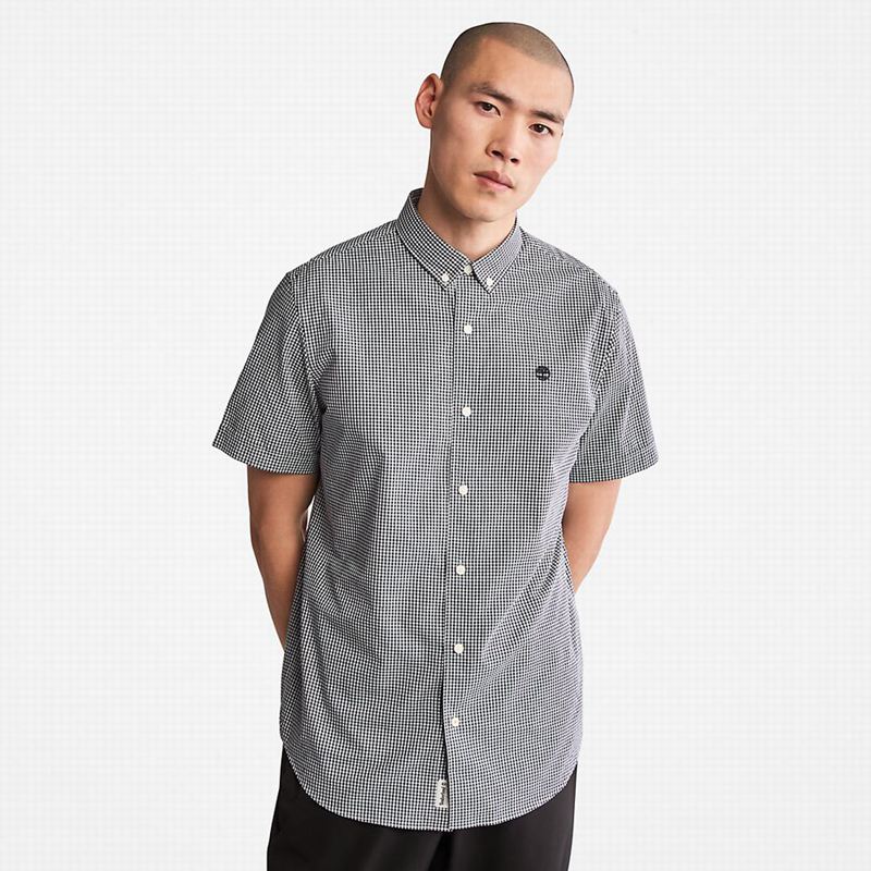 Navy Timberland Suncook River Short-Sleeve Poplin Shirts | 35406846
