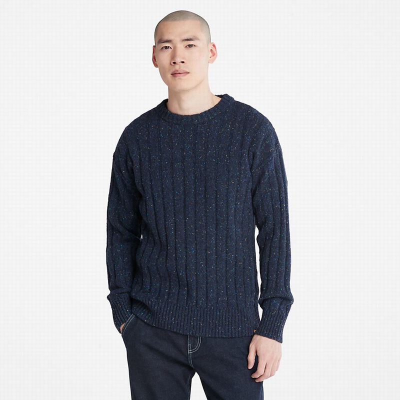 Navy Timberland Textured Crewneck Jumpers | 7770757