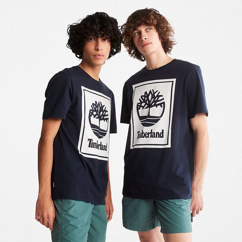 Navy Timberland Tree Logo T-Shirts | 32339150