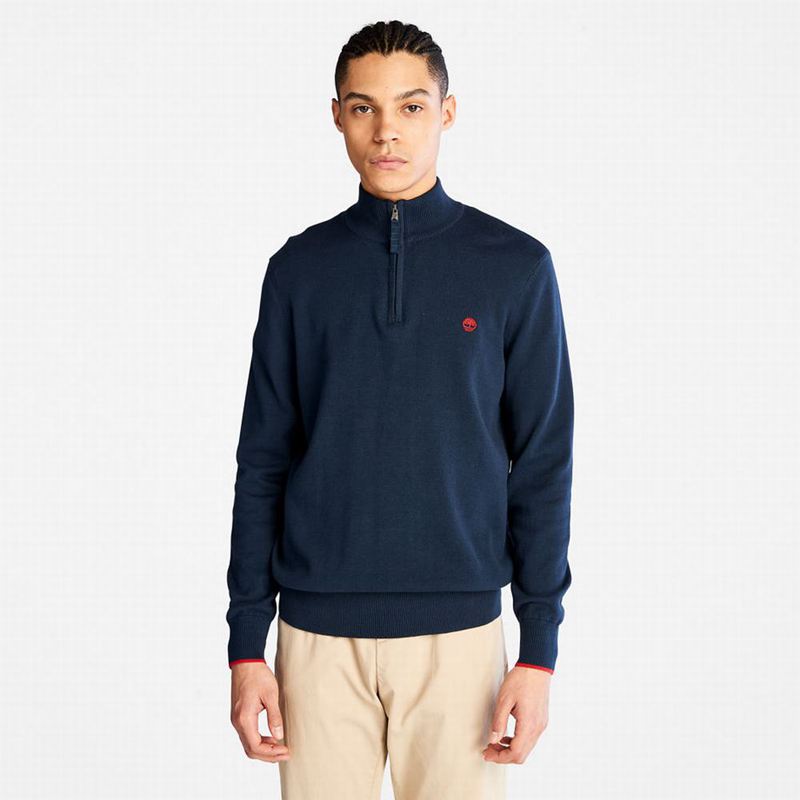 Navy Timberland Williams River Half-zip Sweaters | 92477788