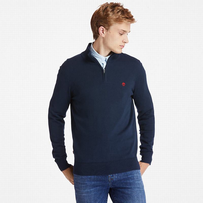 Navy Timberland Williams River Zip-neck Sweaters | 32809996