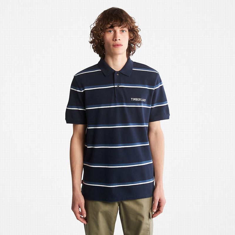 Navy Timberland Zealand River Striped Polo Shirts | 86504783