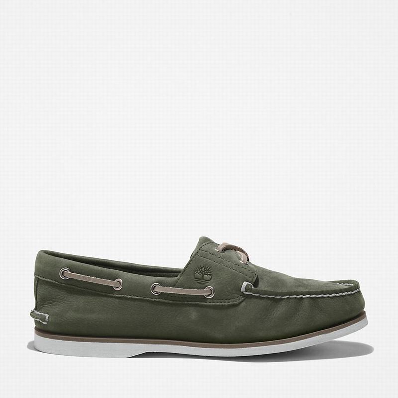 Olive Timberland 2-Eye Classic Boat Shoes | 31264162