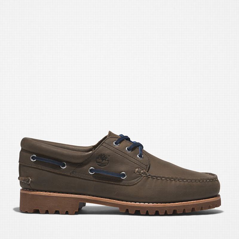 Olive Timberland 3-Eye Lug Handsewn Boat Shoes | 88255538