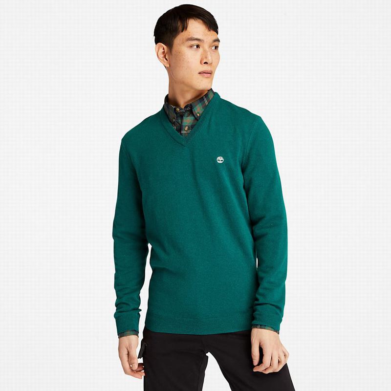 Olive Timberland Cohas Brook V-Neck Sweaters | 14228534