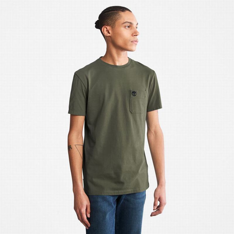 Olive Timberland Dotted Tree-logo T-Shirts | 15055813