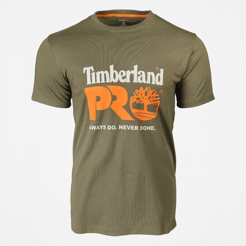 Olive Timberland PRO Base Plate Short-Sleeve Logo T-Shirts | 24264907