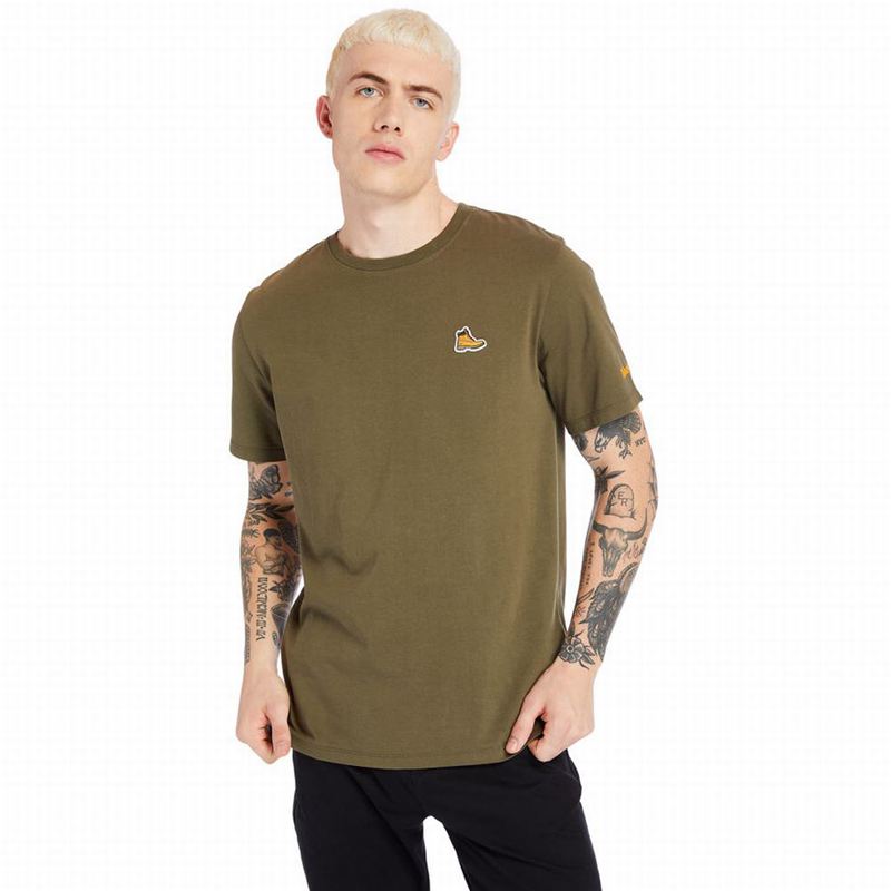 Olive Timberland PRO Base Plate Wicking T-Shirts | 9542680