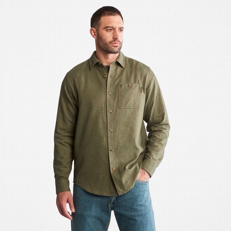 Olive Timberland PRO Woodfort Midweight Flannel Work Shirts | 26857013