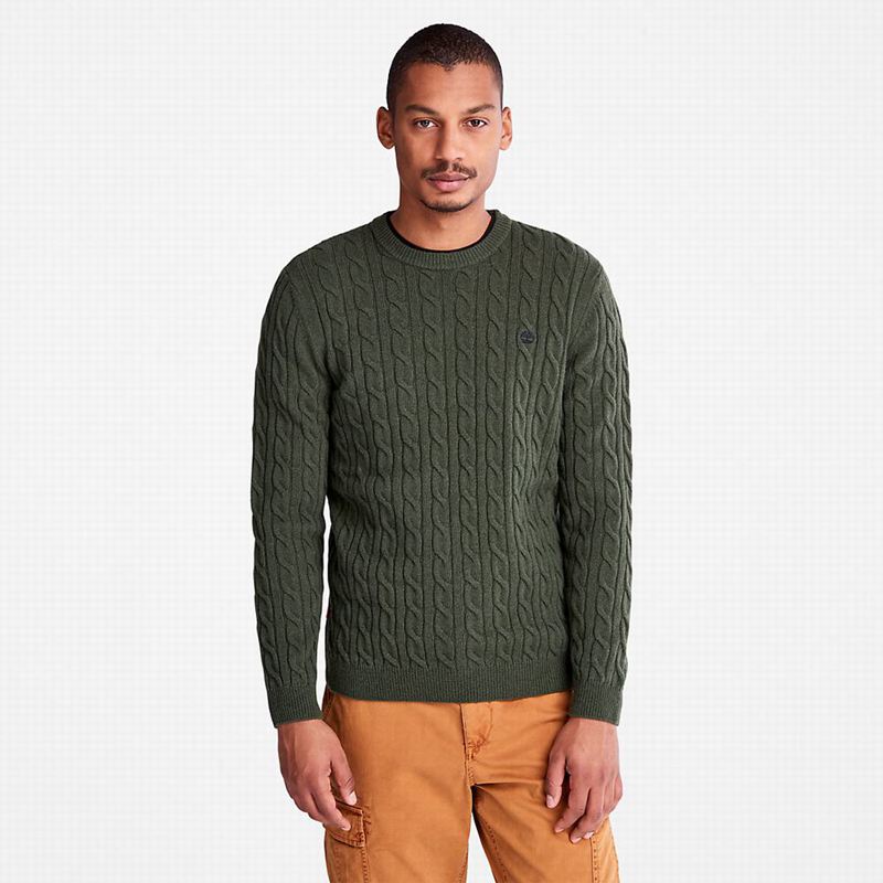 Olive Timberland Phillips Brook Cable Crewneck Jumpers | 14998059
