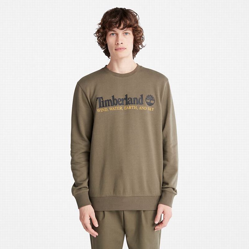 Olive Timberland Wind Water Earth and Sky Crewneck Sweatshirts | 42216970