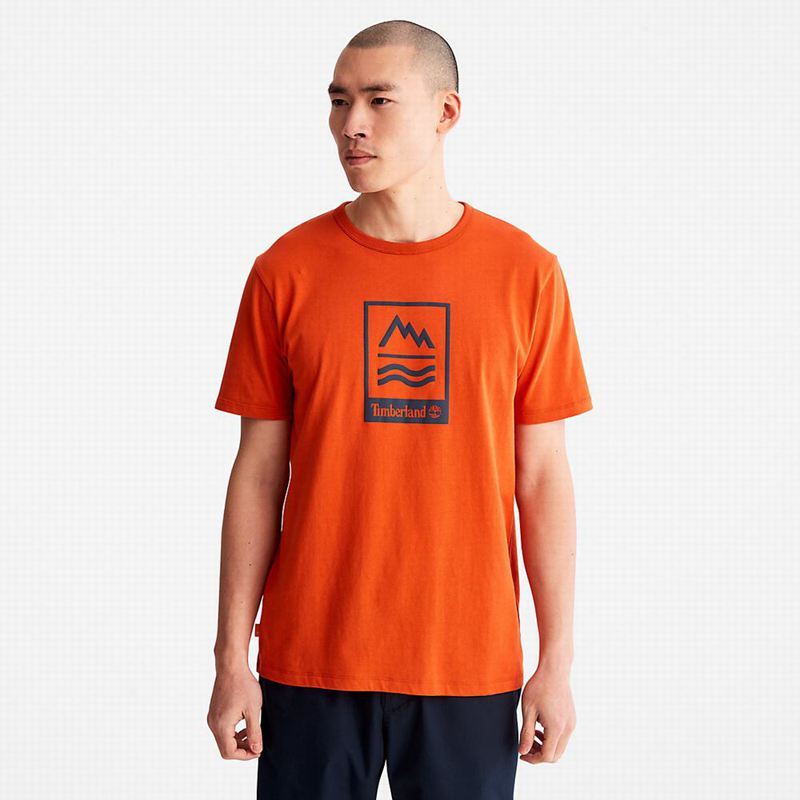 Orange Timberland Logo Slub T-Shirts | 36904946