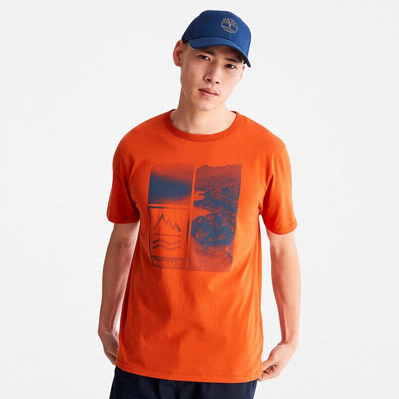 Orange Timberland Logo Tank Top T-Shirts | 98054522