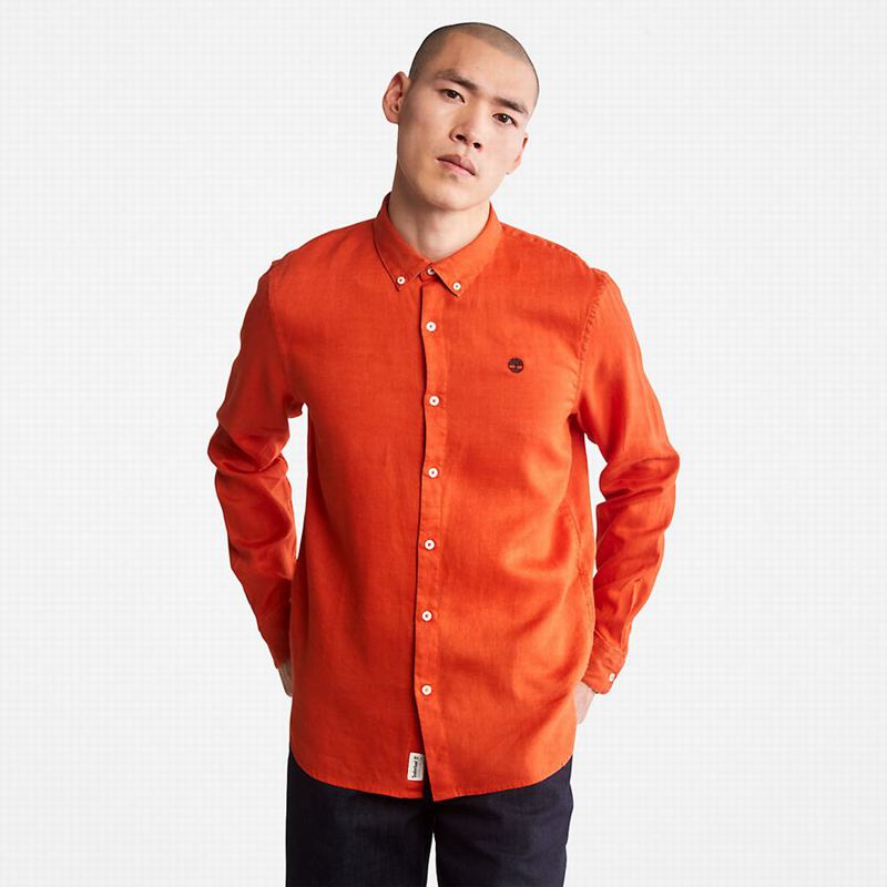 Orange Timberland Mill River Slim-Fit Linen Shirts | 32625964
