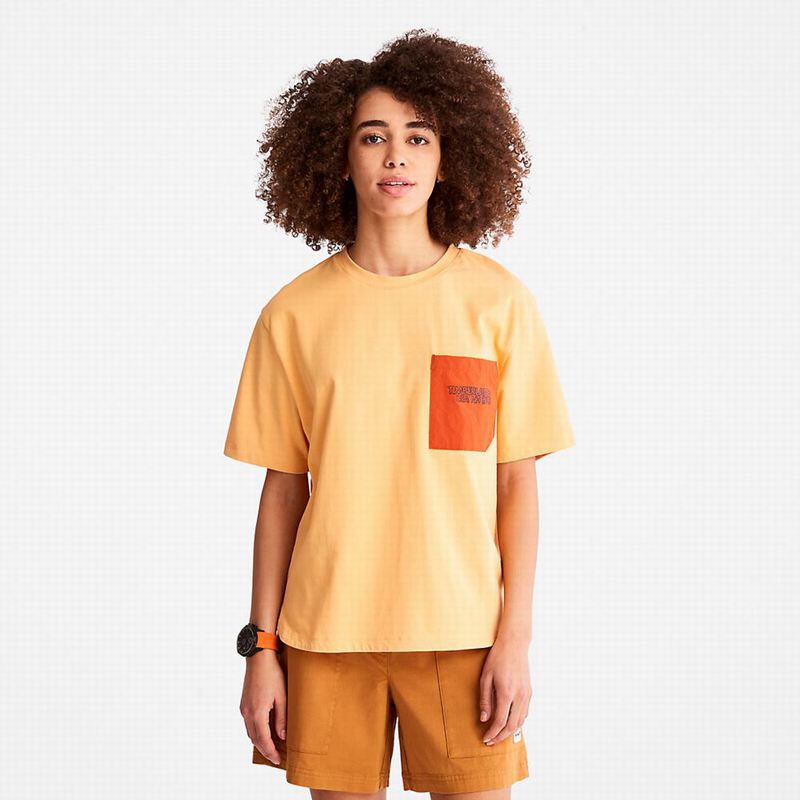 Orange Timberland Stacked Logo T-Shirts | 68496933
