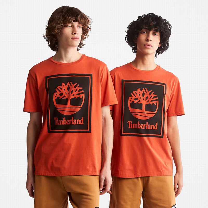 Orange Timberland Tree Logo T-Shirts | 89960976